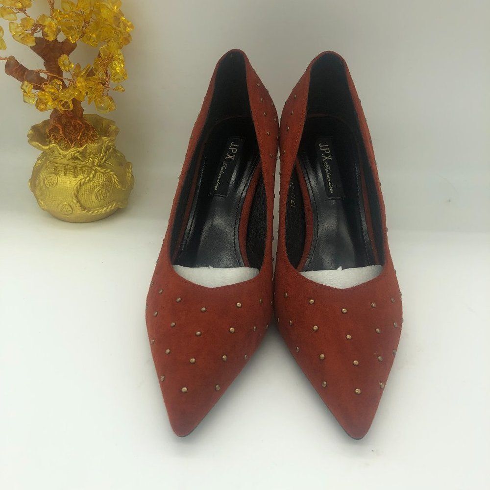 Red Women Pointed Toe Mid Heel Pumps Dress Shoes